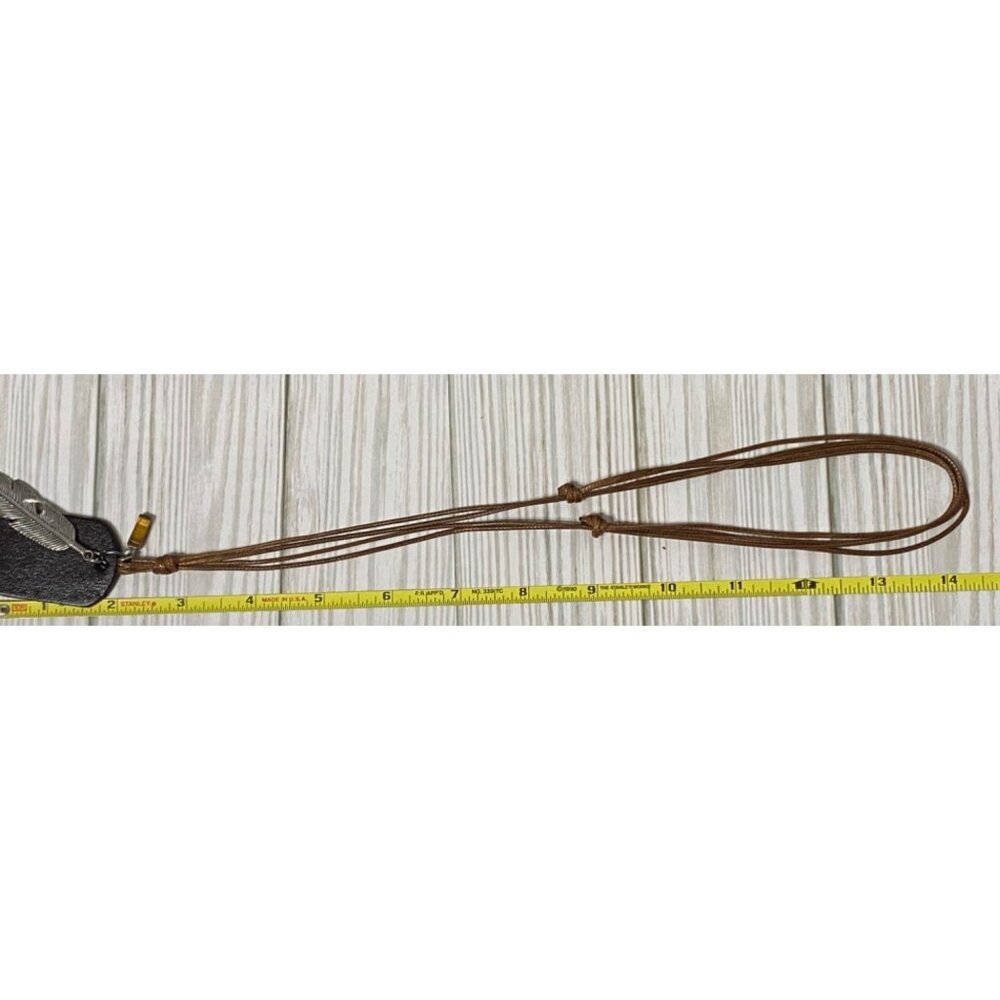Brown Braided Leather Necklace W/ Feather Pendant & Amber Accent Adjustable - Picture 6 of 6